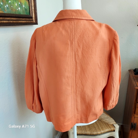 Vintage Larry Levine Orange Linen Blend Cropped 3/4 Sleeve Jacket Sz M - Picture 4 of 17